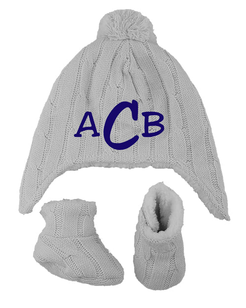 Personalized Cable Knit Hat & Bootie Set - Grey Discontinued Discontinued   