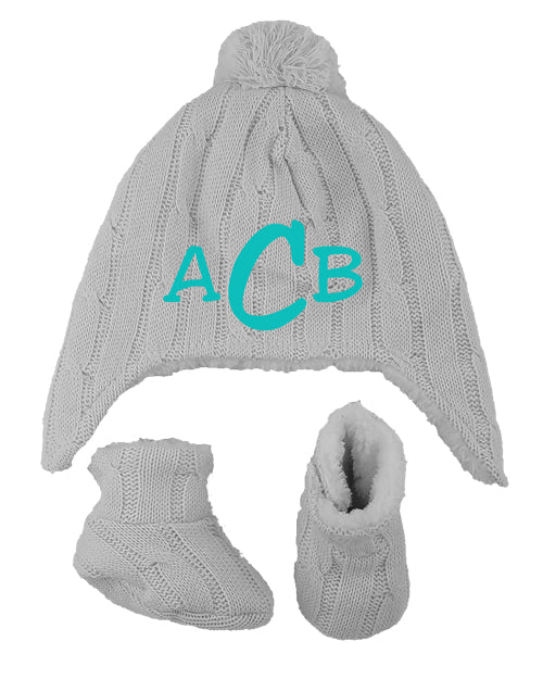 Personalized Cable Knit Hat & Bootie Set - Grey Discontinued Discontinued   