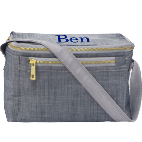 Personalized Lunch Box by Mint  Grey Chambray Backpacks and Lunch Boxes Mint   