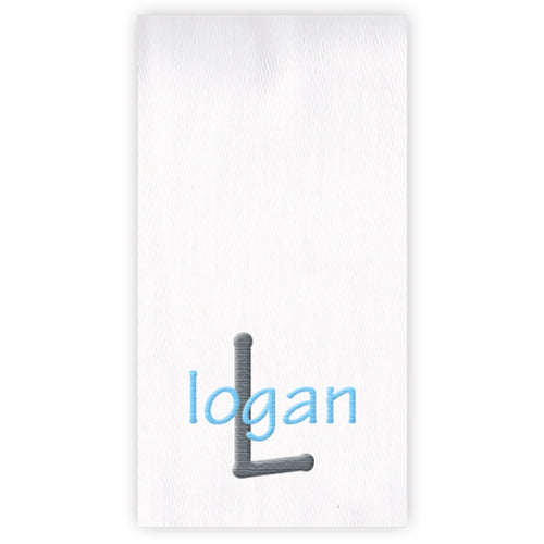 Embroidered Burp Cloth  Name & Initial Grey & Light Blue Burp Cloths Moonbeam Baby   