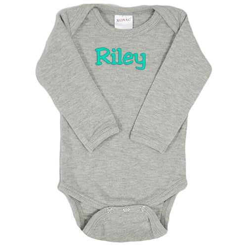 Personalized Onesie  Heather Grey Long Sleeve Monogrammed Apparel SS Active   