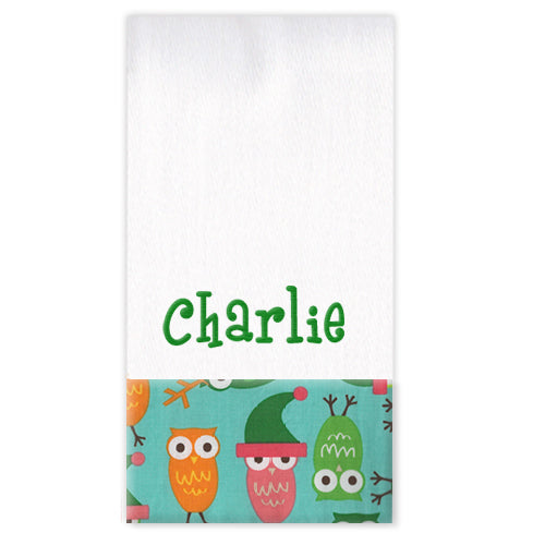 Personalized Burp Cloth  Holiday Owls Discontinued Discontinued   