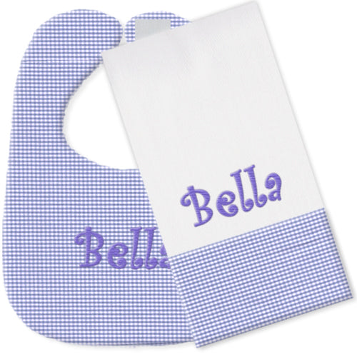 Personalized Bib/Burp Set  Lavender Gingham Bib & Burp Sets Moonbeam Baby   