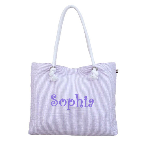 Everything Tote by Mint  Lilac Seersucker Discontinued Discontinued   