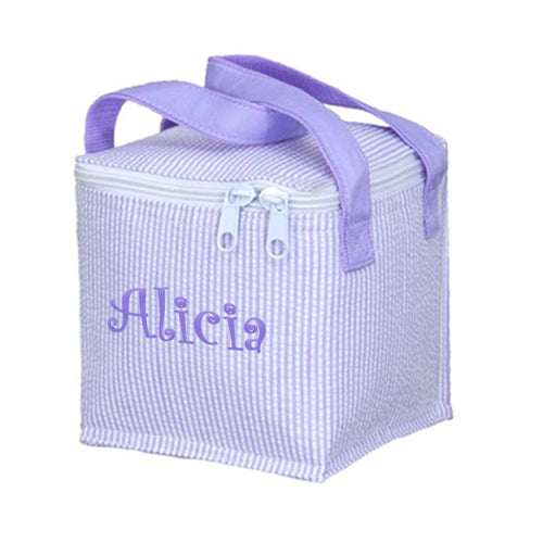 Snack Square - Lilac Seersucker Backpacks and Lunch Boxes Mint   