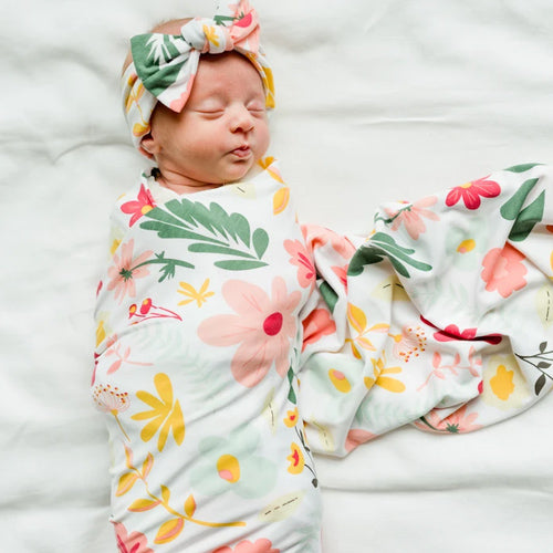 Stretchy Swaddle and Bow Set  Modern Floral Discontinued Saranoni   