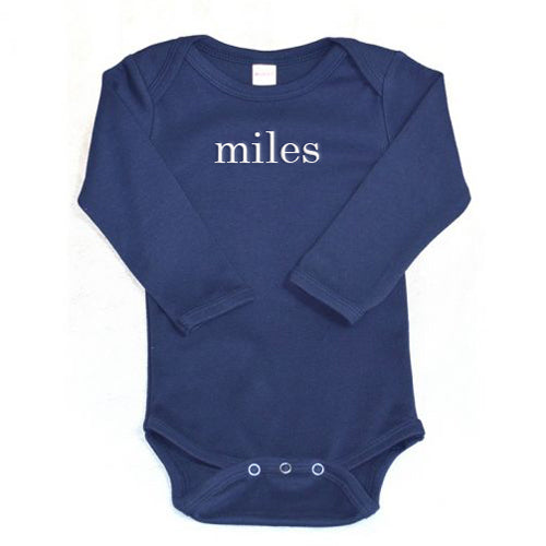 Personalized Onesie  Navy Long Sleeve Personalized Printed Tees Monag   