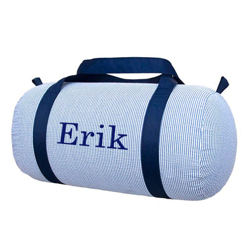 Personalized Duffel Bag by Mint  Navy Seersucker Bags & Totes Moonbeam Baby   