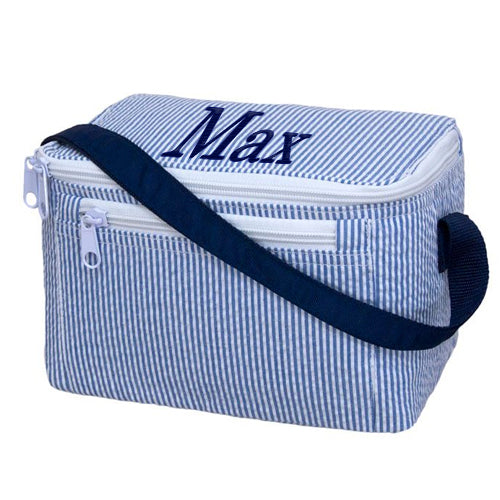 Personalized Lunch Box by Mint  Navy Seersucker Backpacks and Lunch Boxes Mint   