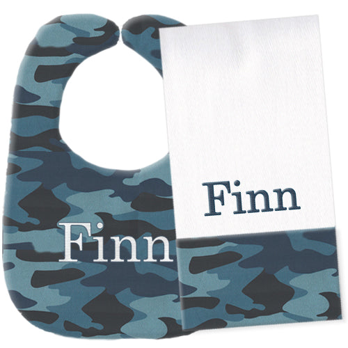 Personalized Bib/Burp Set  Navy Camo Discontinued Discontinued