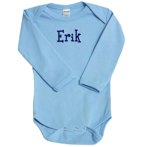 Personalized Baby Clothes, Blue Long Sleeved Onesie