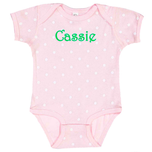 Personalized Onesie  Light Pink with White Dots Personalized Printed Tees Kristi   