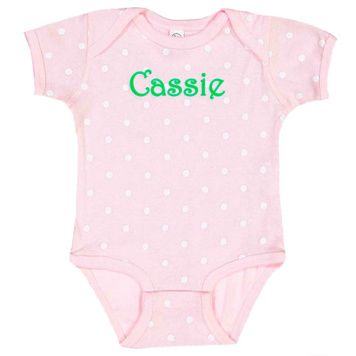 Personalized Onesie  Light Pink with White Dots Monogrammed Apparel SS Active   