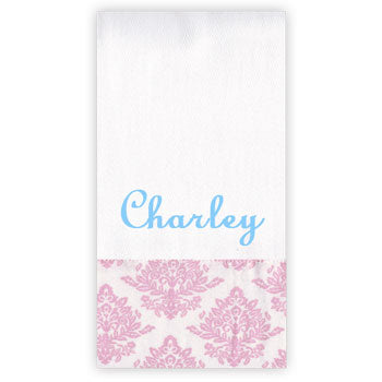 Personalized Burp Cloth  Pale Pink Damask Discontinued Moonbeam Baby   