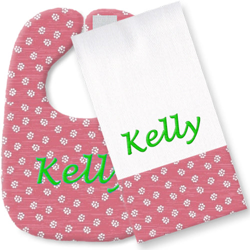 Personalized Bib/Burp Set  Pink Rosies Bib & Burp Sets Moonbeam Baby   