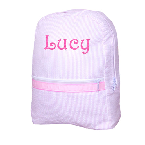 Personalized Backpack by Mint  Pink Seersucker Backpacks and Lunch Boxes Mint   