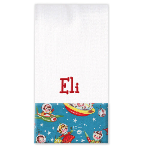 Personalized Burp Cloth  Retro Rockets Burp Cloths Moonbeam Baby   