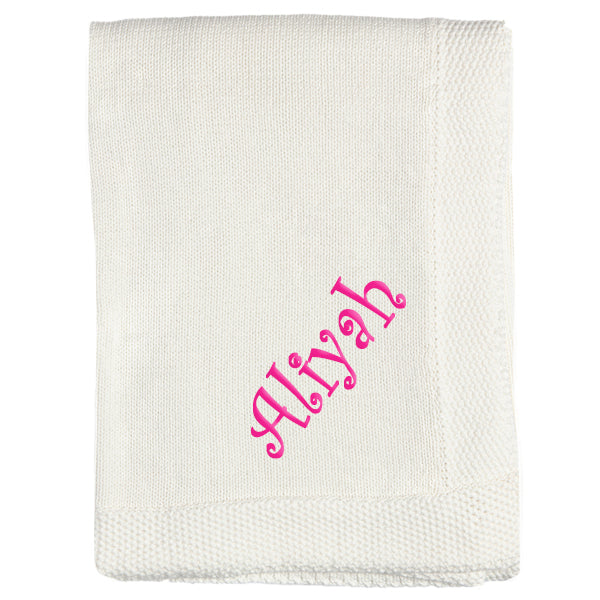 Personalized Baby Blanket  White Knit with Border Baby Blankets Rose Textiles   