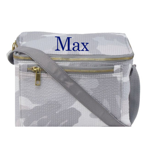 Personalized Lunch Box by Mint  Snow Camo Seersucker Backpacks and Lunch Boxes Mint   